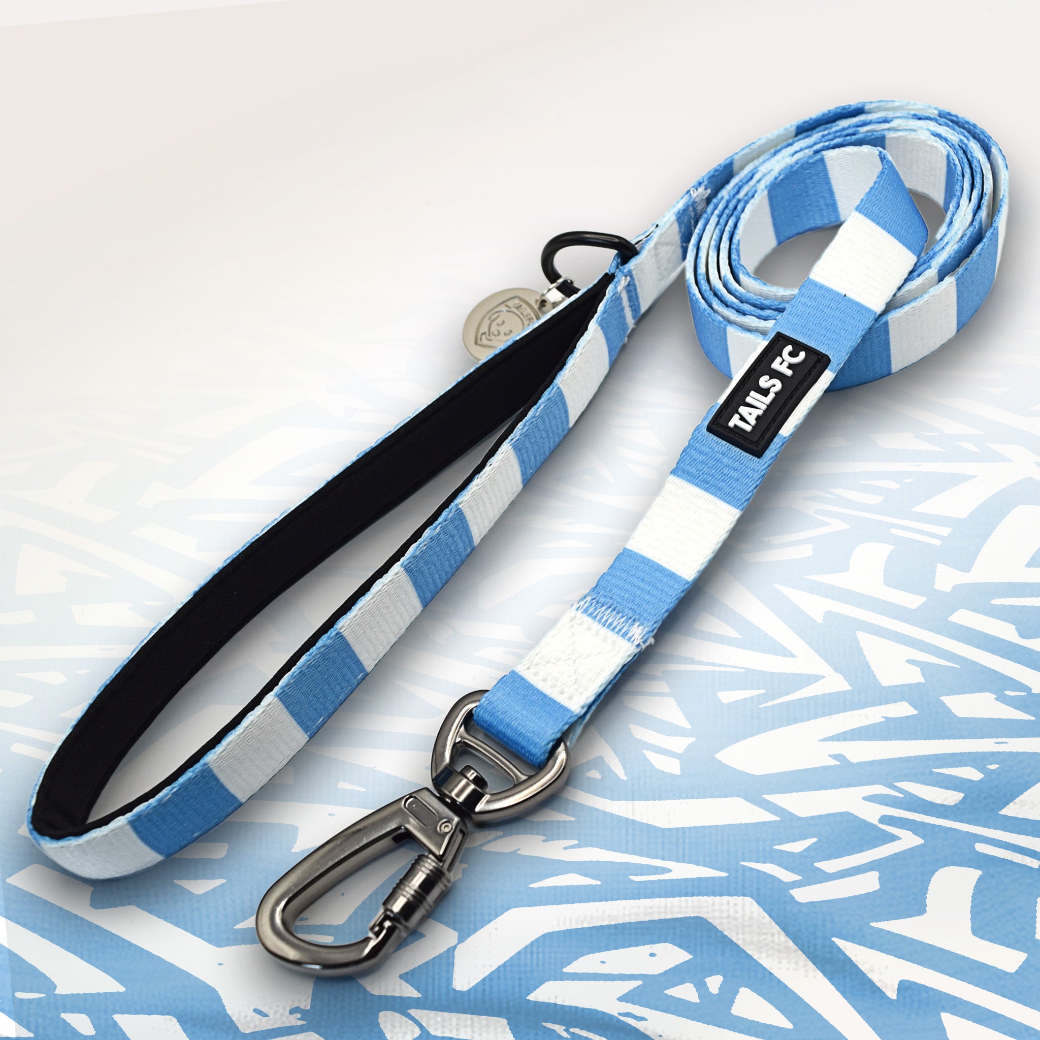 Coventry Dog Lead in Sky Blue and White stripes.