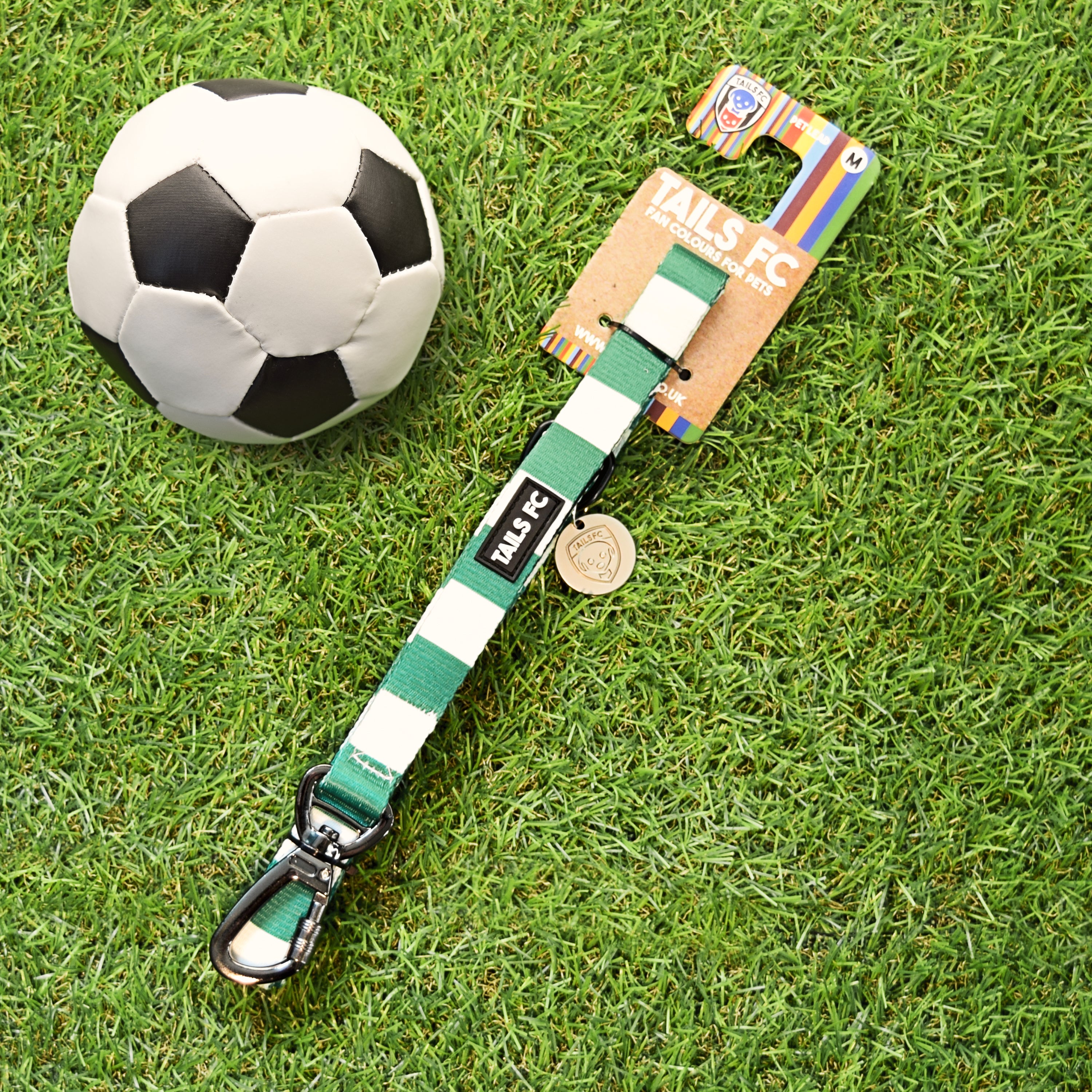 Green and White Pet Lead - Green & White Stripe Football Pet Lead