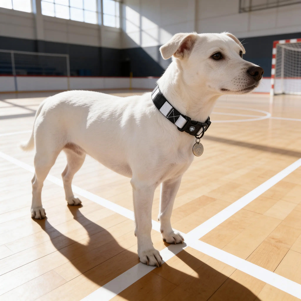 Black and White Dog Set - Black & White Stripe Football Dog Collar and Leash Set