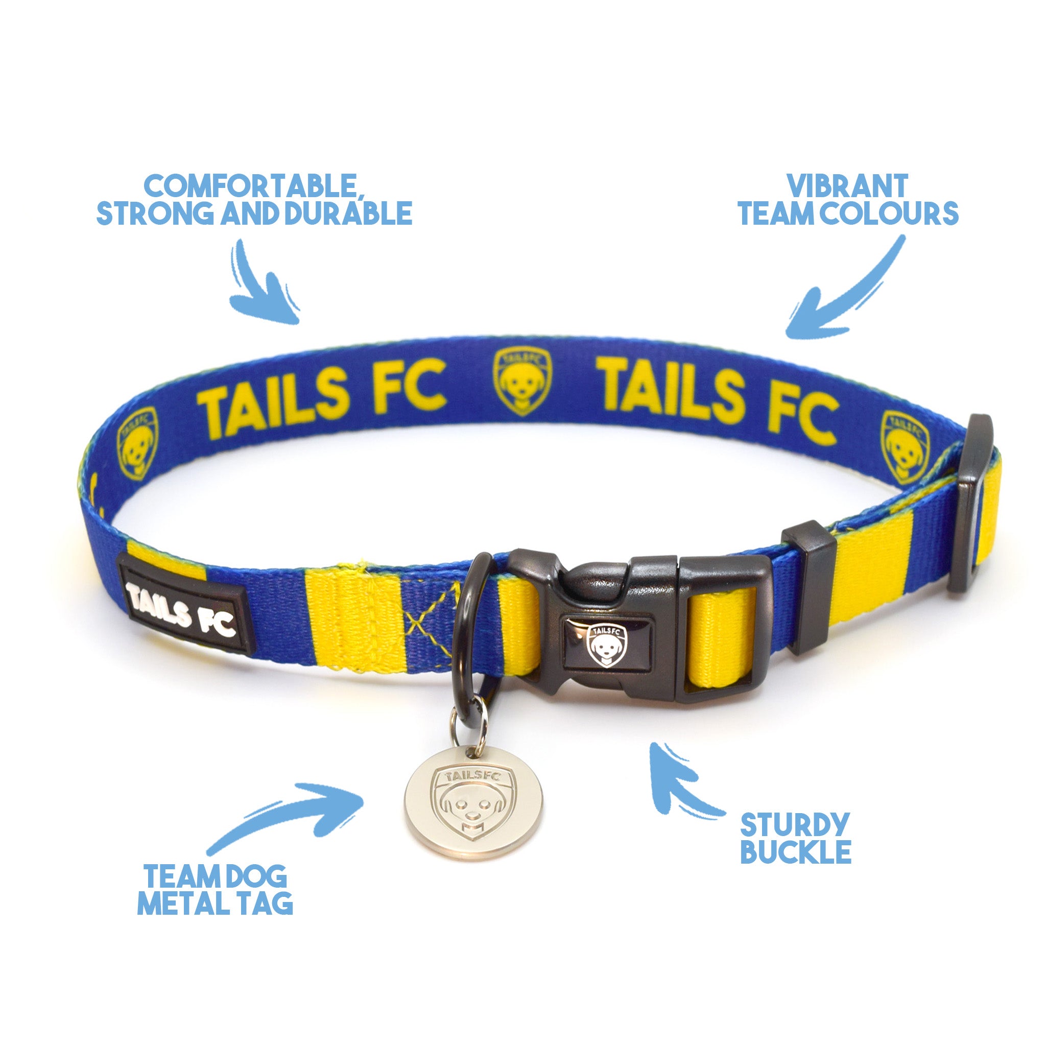 Yellow and Blue Dog Set - Yellow & Blue Stripe Football Dog Collar and Leash Set