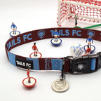 Claret and Blue Dog Set - Claret & Blue Stripe Football Dog Collar and Leash Set