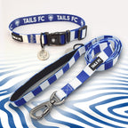 Brighton blue and white dog collar and leash.