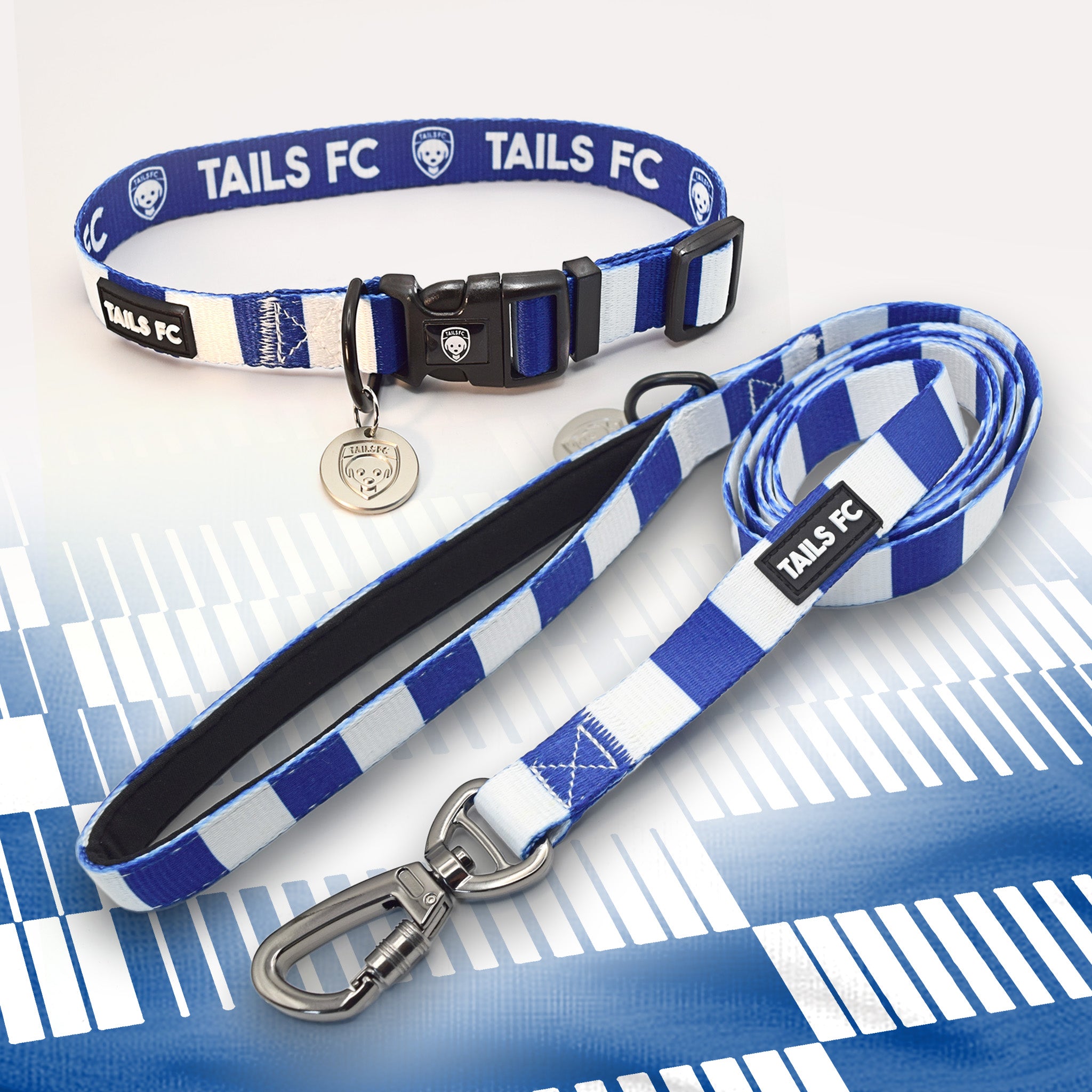 Everton blue and white dog collar and leash.