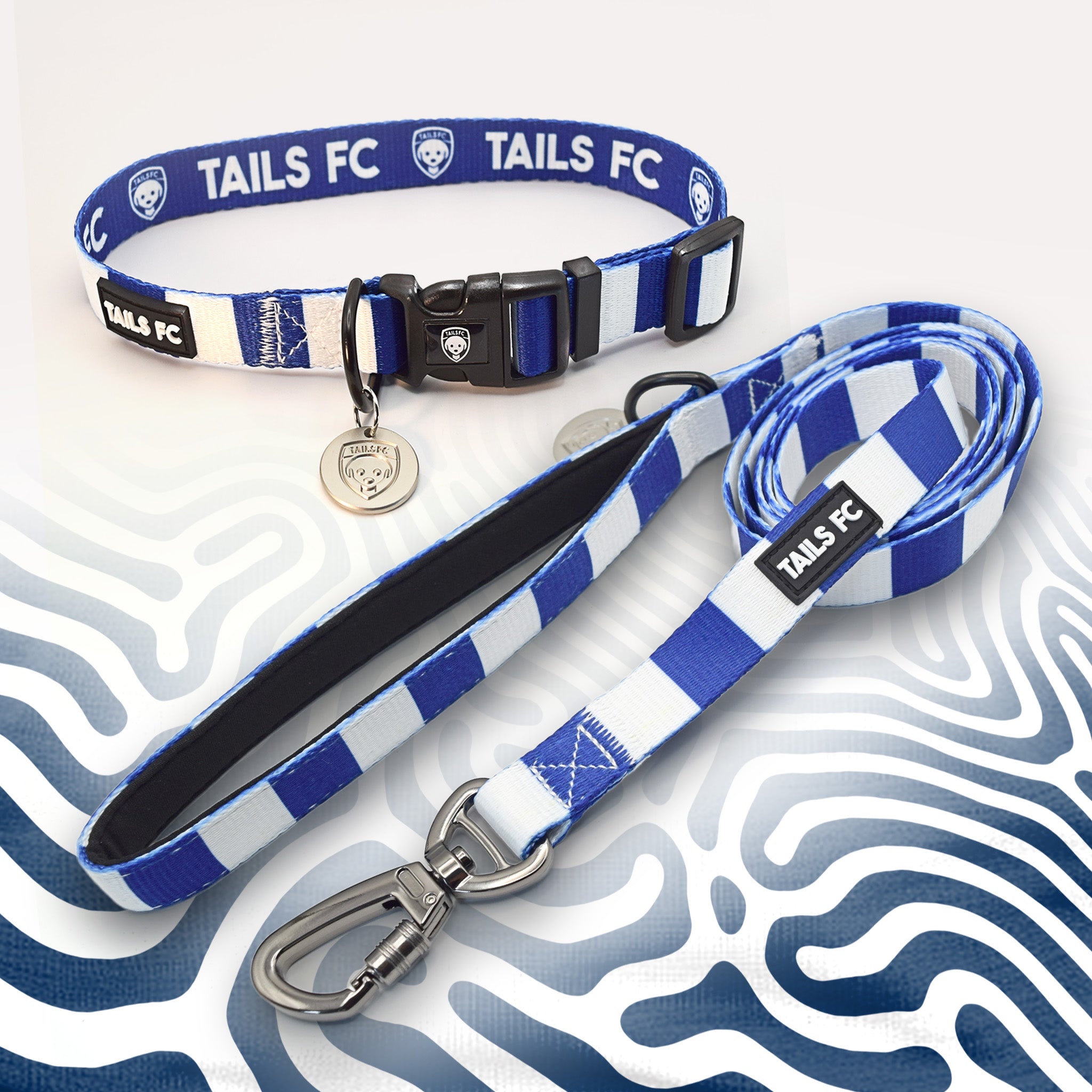 Tottenham Hotspur blue and white dog collar and leash.