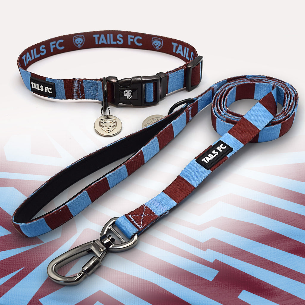Burnley claret and blue dog collar and leash.