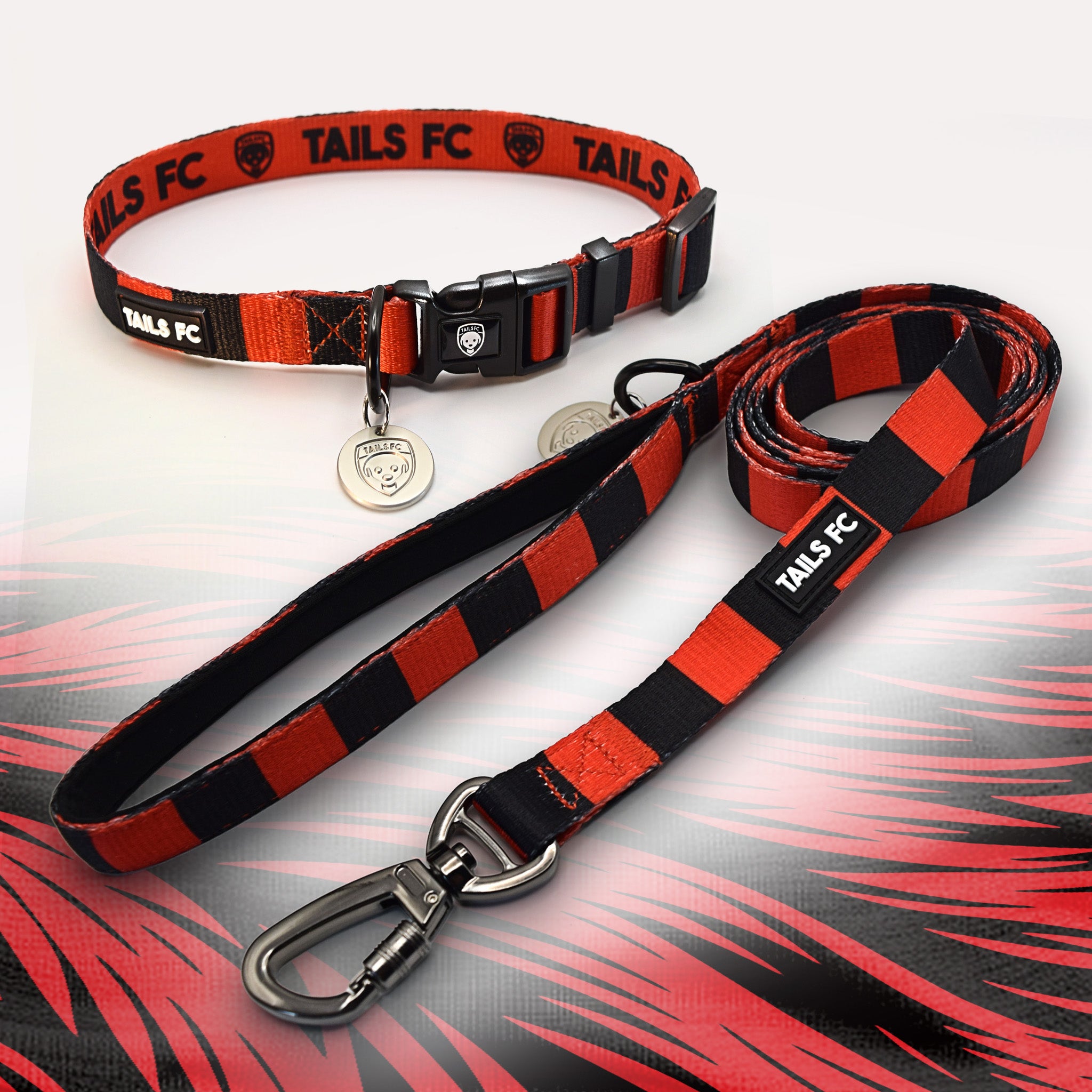 Manchester United red and black dog collar and leash.