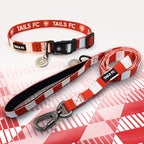 Sheffield United red and white striped pet collar and leash set with 'TAILS FC' branding.