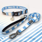 Coventry Dog Collar and Lead set in Sky Blue and White Stripes.