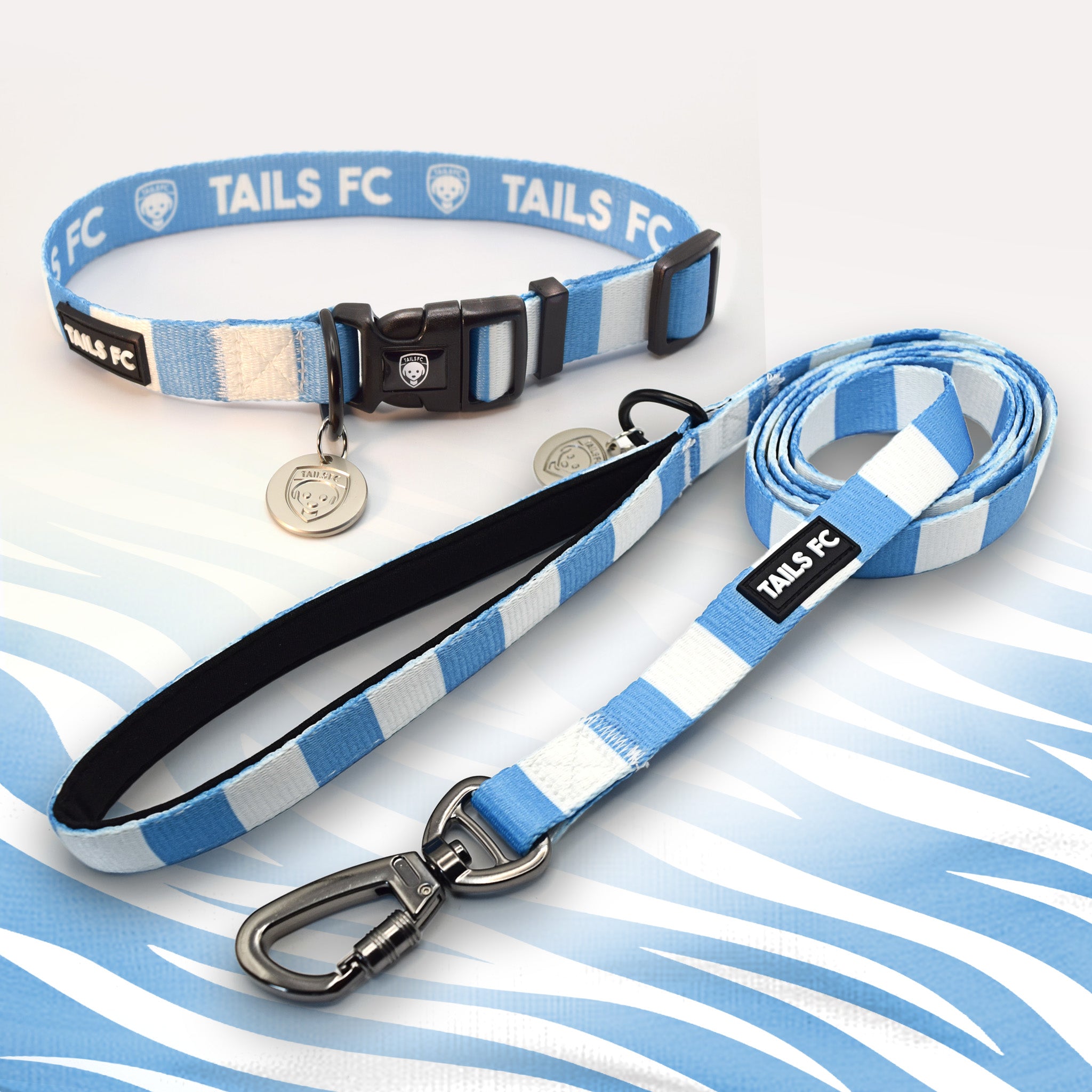 Manchester City sky blue and white dog collar and leash.