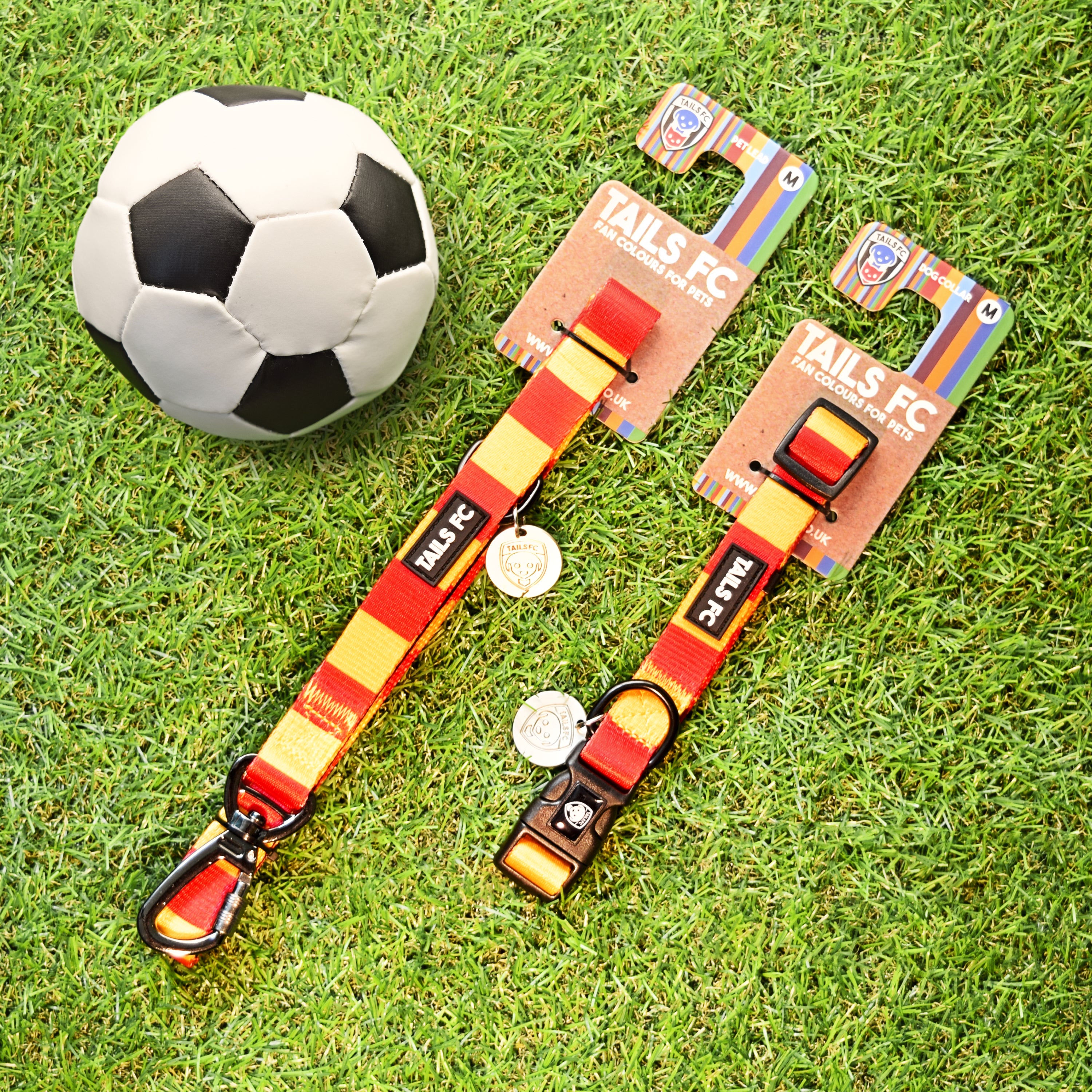 Red and Yellow Dog Set - Red & Yellow Stripe Football Dog Collar and Leash Set