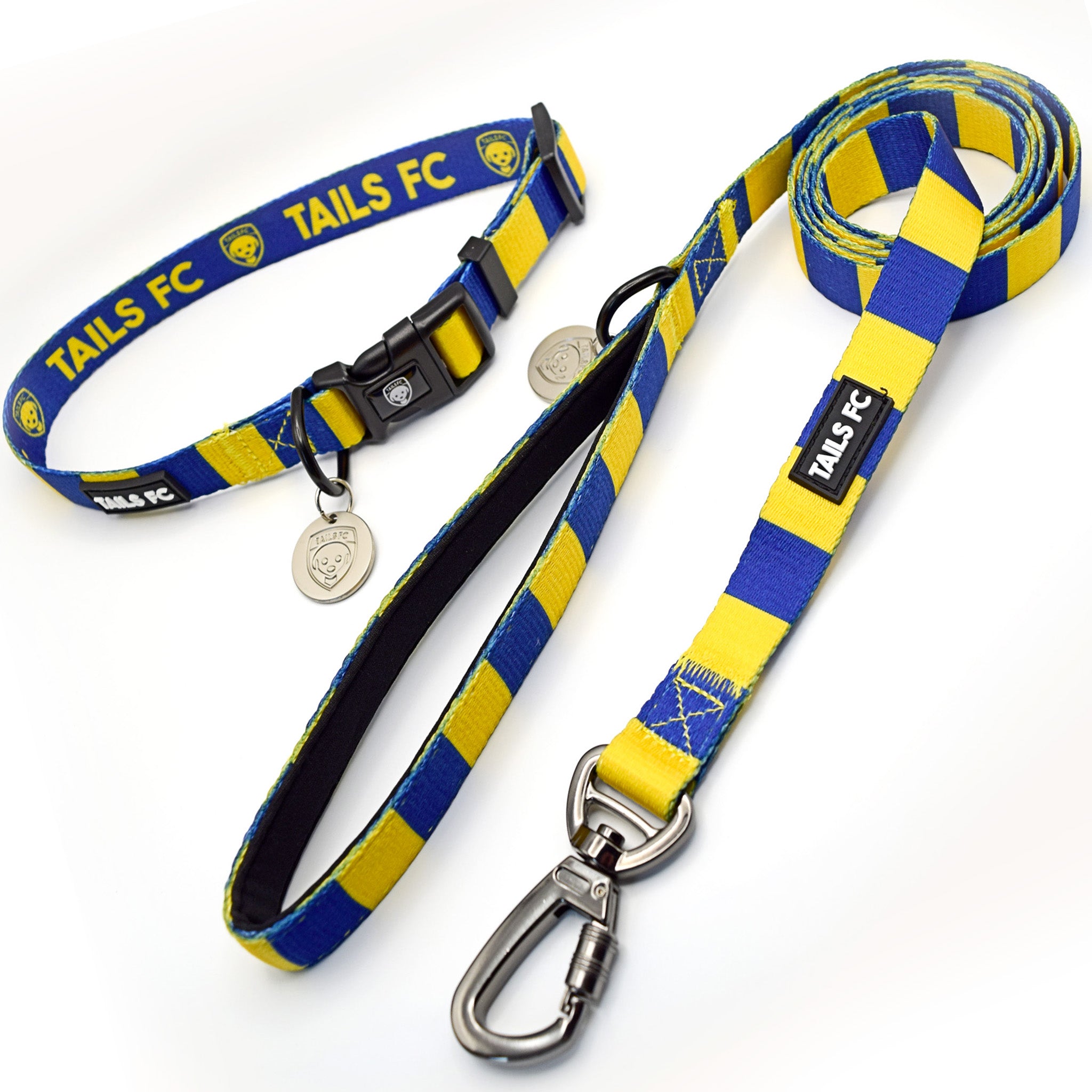 Yellow and Blue Dog Set - Yellow & Blue Stripe Football Dog Collar and Leash Set