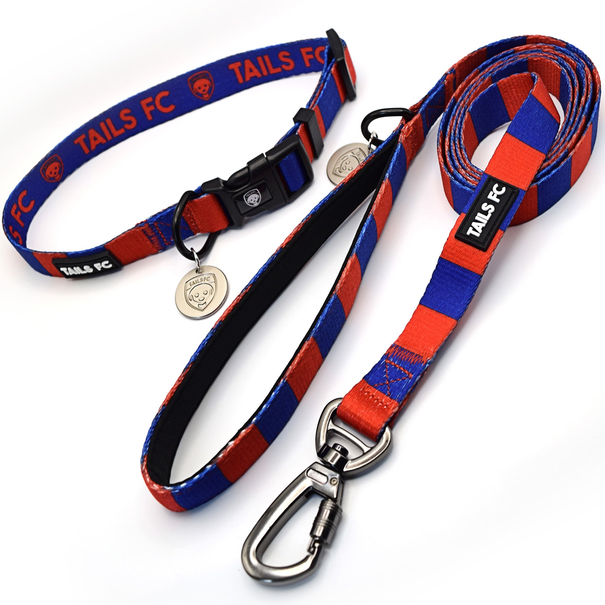 Red and Blue Dog Set - Red & Blue Stripe Football Dog Collar and Leash Set
