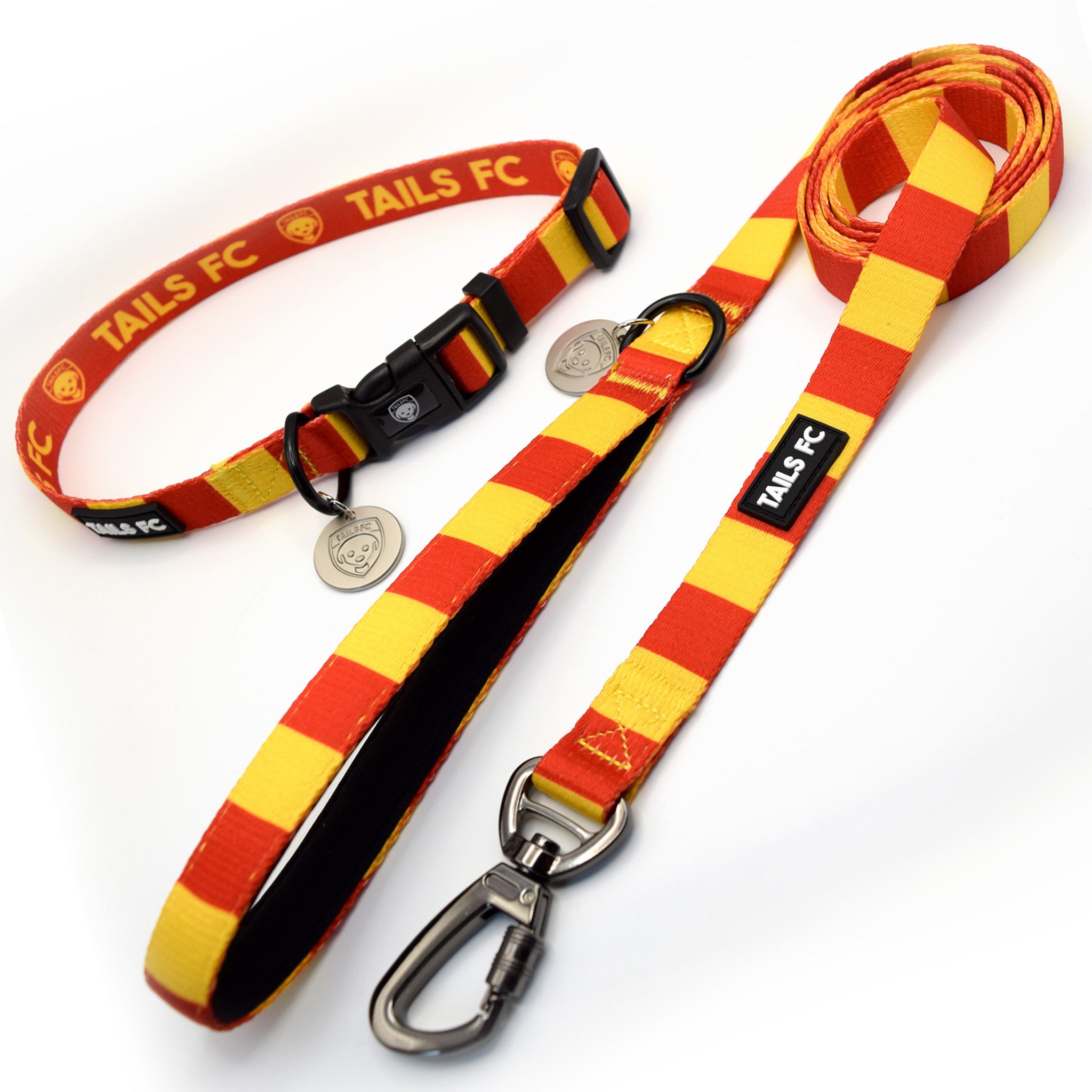 Red and Yellow Dog Set - Red & Yellow Stripe Football Dog Collar and Leash Set