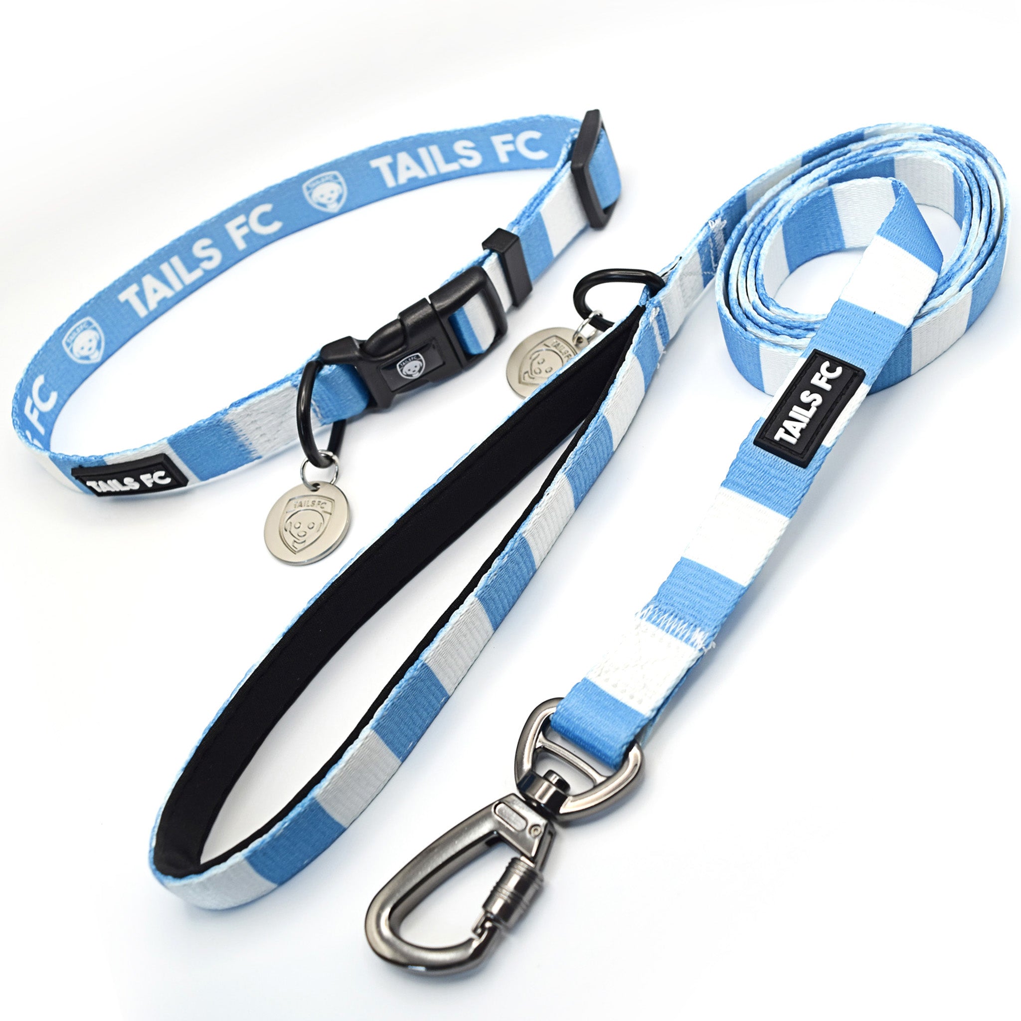 Sky Blue and White Dog Set - Sky Blue & White Stripe Football Dog Collar and Leash Set