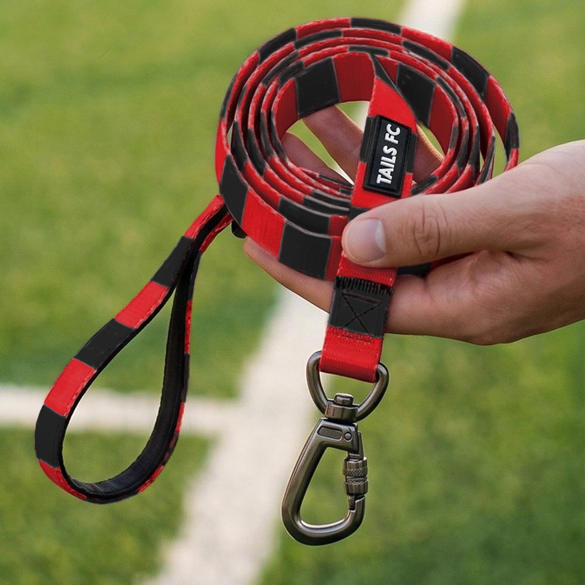 Red and Black Pet Lead - Red & Black Stripe Football Pet Lead