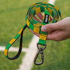 Brazil Dog Set - Yellow & Green Stripe Football Dog Collar and Leash Set