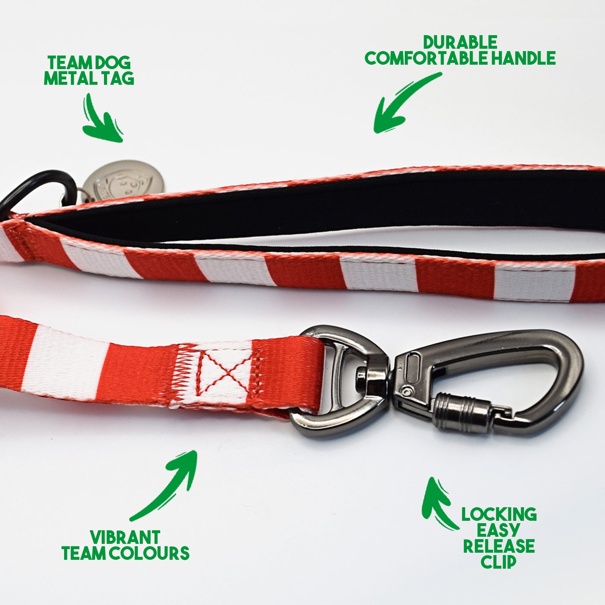 Arsenal Dog Set - Red & White Stripe Football Dog Collar and Leash Set