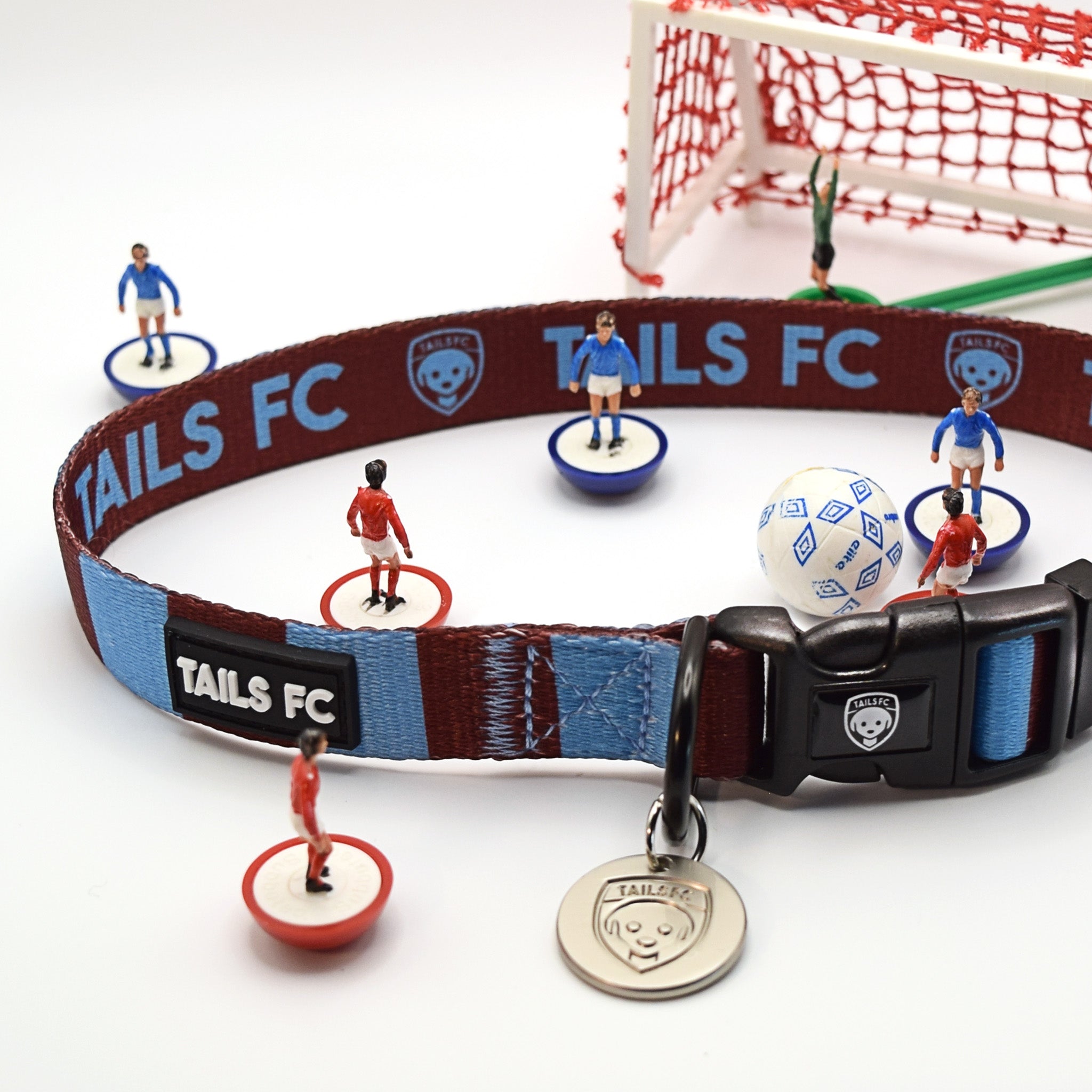 Aston Villa Dog Set - Claret & Blue Stripe Football Dog Collar and Leash Set