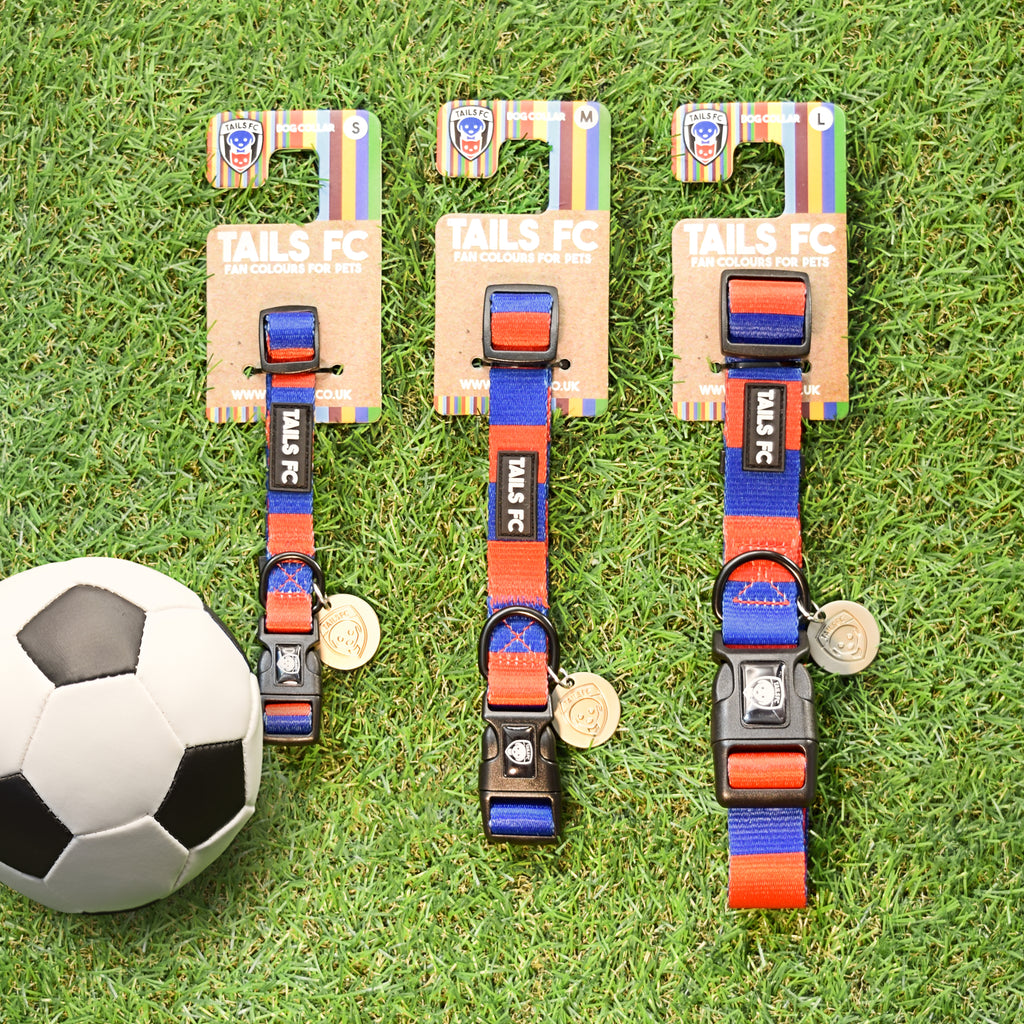 Barcelona Dog Collar - Red & Blue Stripe Football Pet Collar