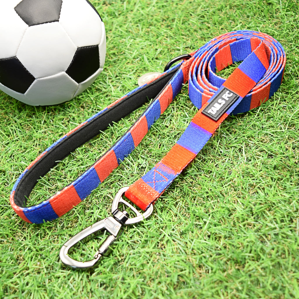 Barcelona Dog Set - Red & Blue Stripe Football Dog Collar and Leash Set