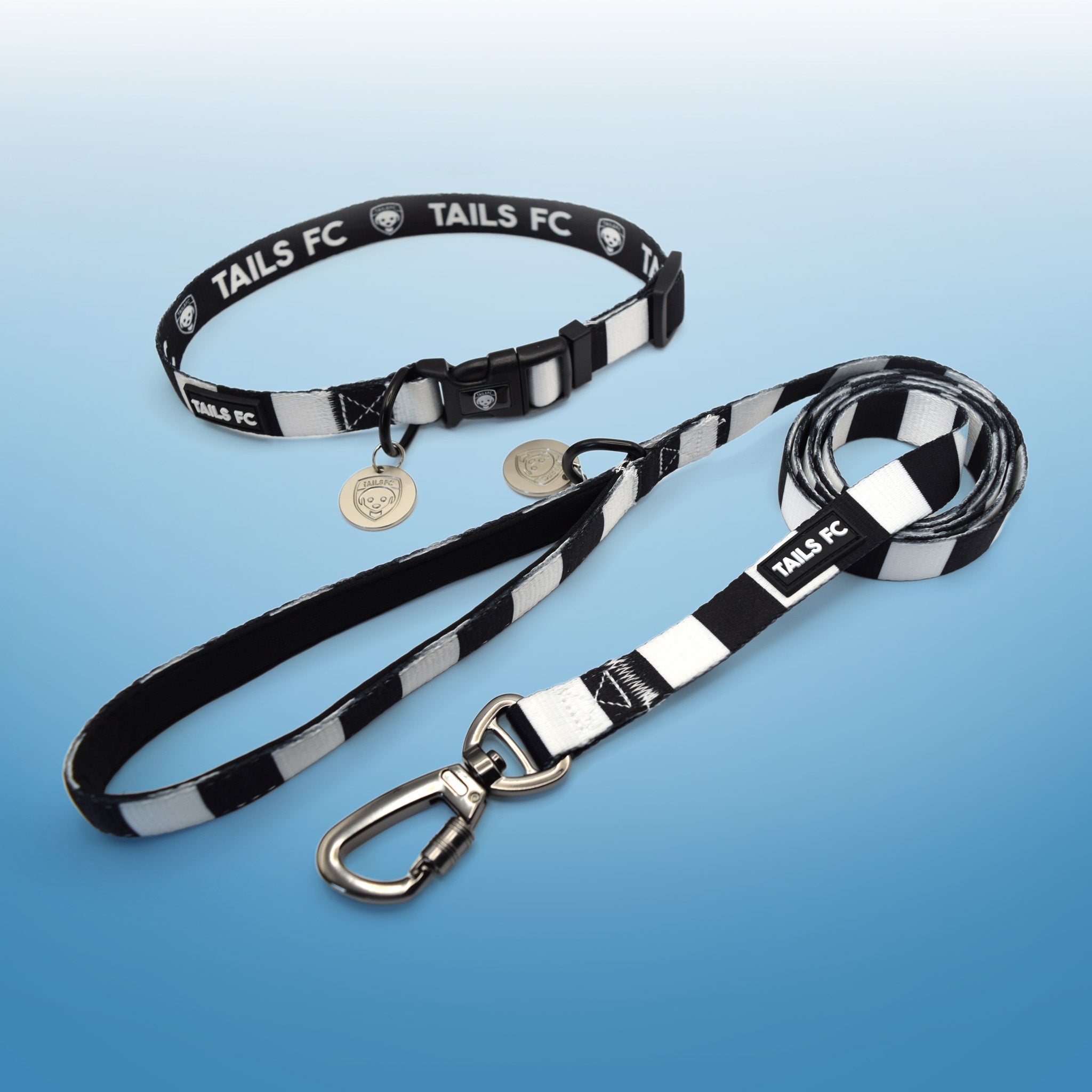 Black and White Dog Set - Black & White Stripe Football Dog Collar and Leash Set