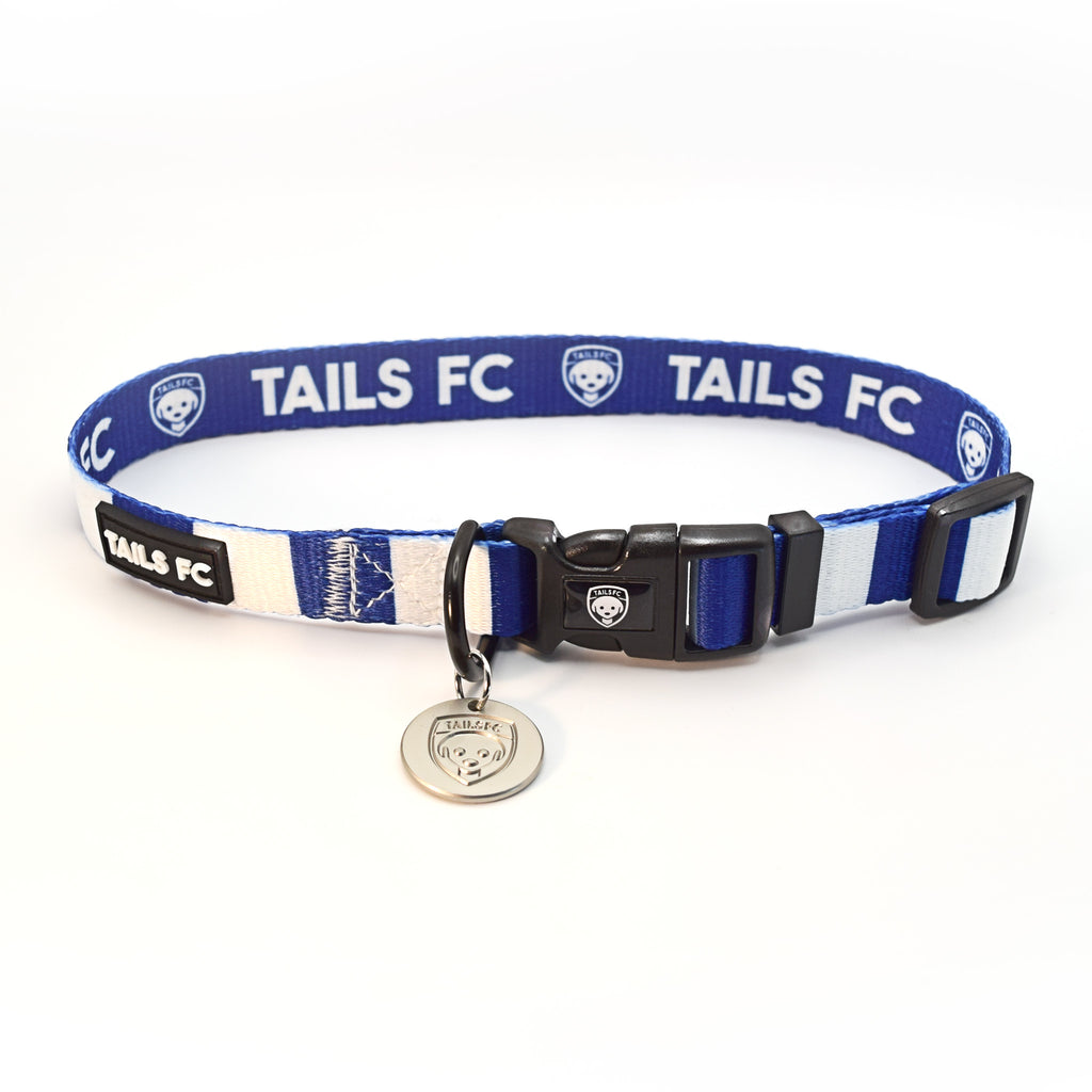 Blackburn Dog Collar - Blue & White Stripe Football Pet Collar