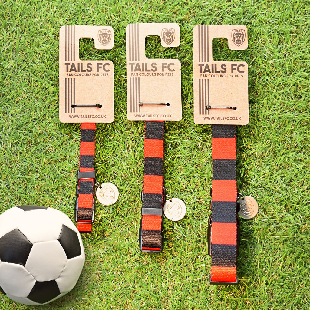 Bournemouth Dog Collar - Red & Black Stripe Football Pet Collar