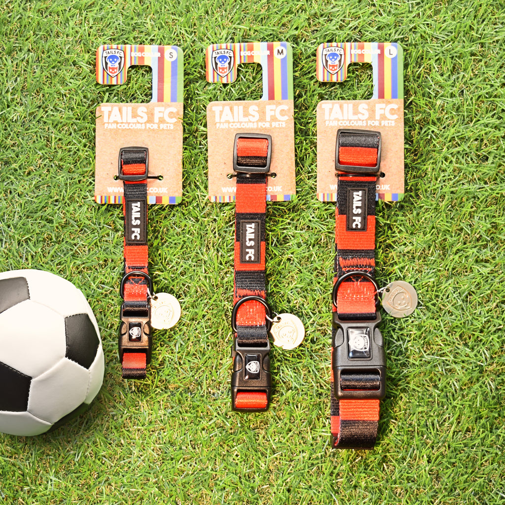 Bournemouth Dog Collar - Red & Black Stripe Football Pet Collar