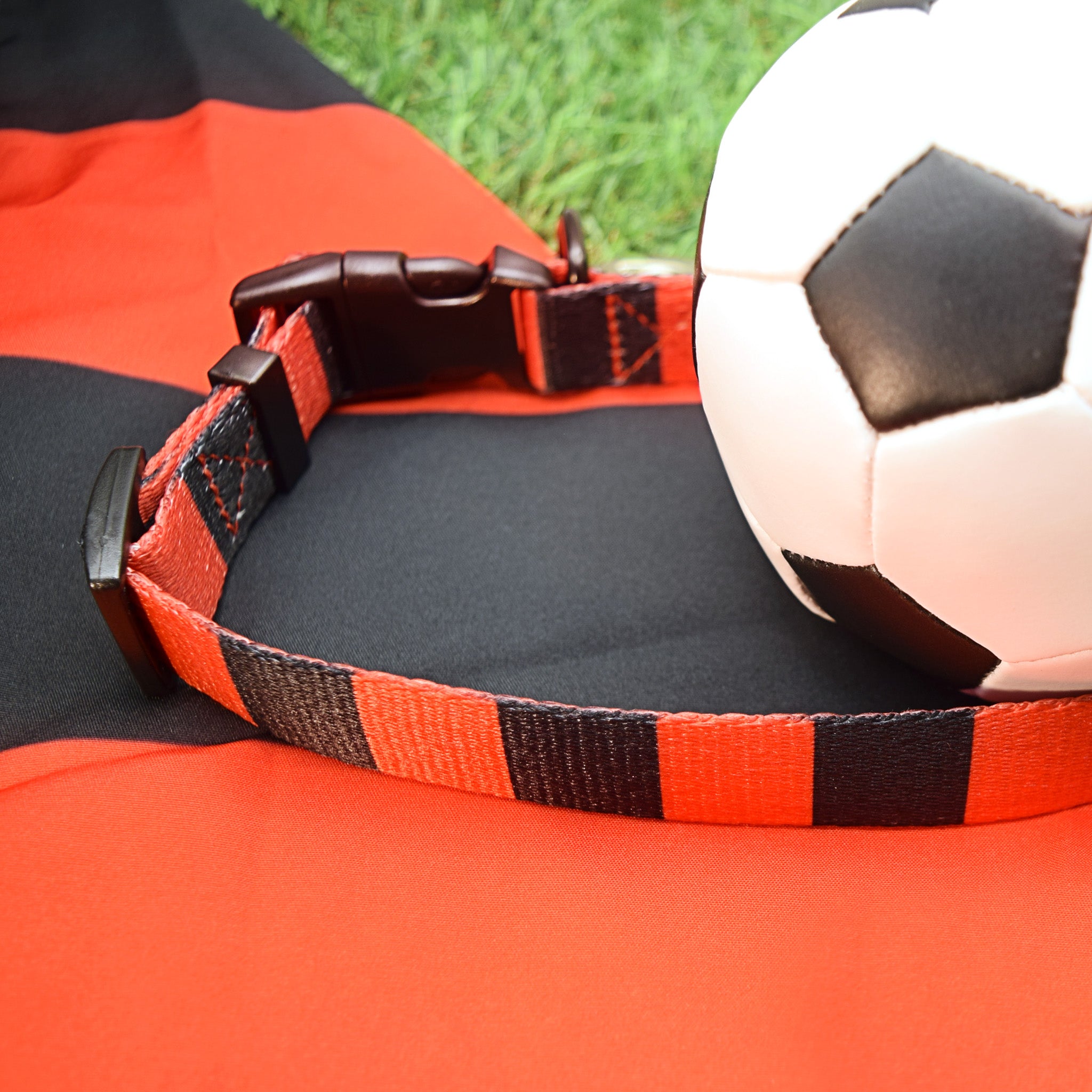 Bournemouth Dog Set - Red & Black Stripe Football Dog Collar and Leash Set