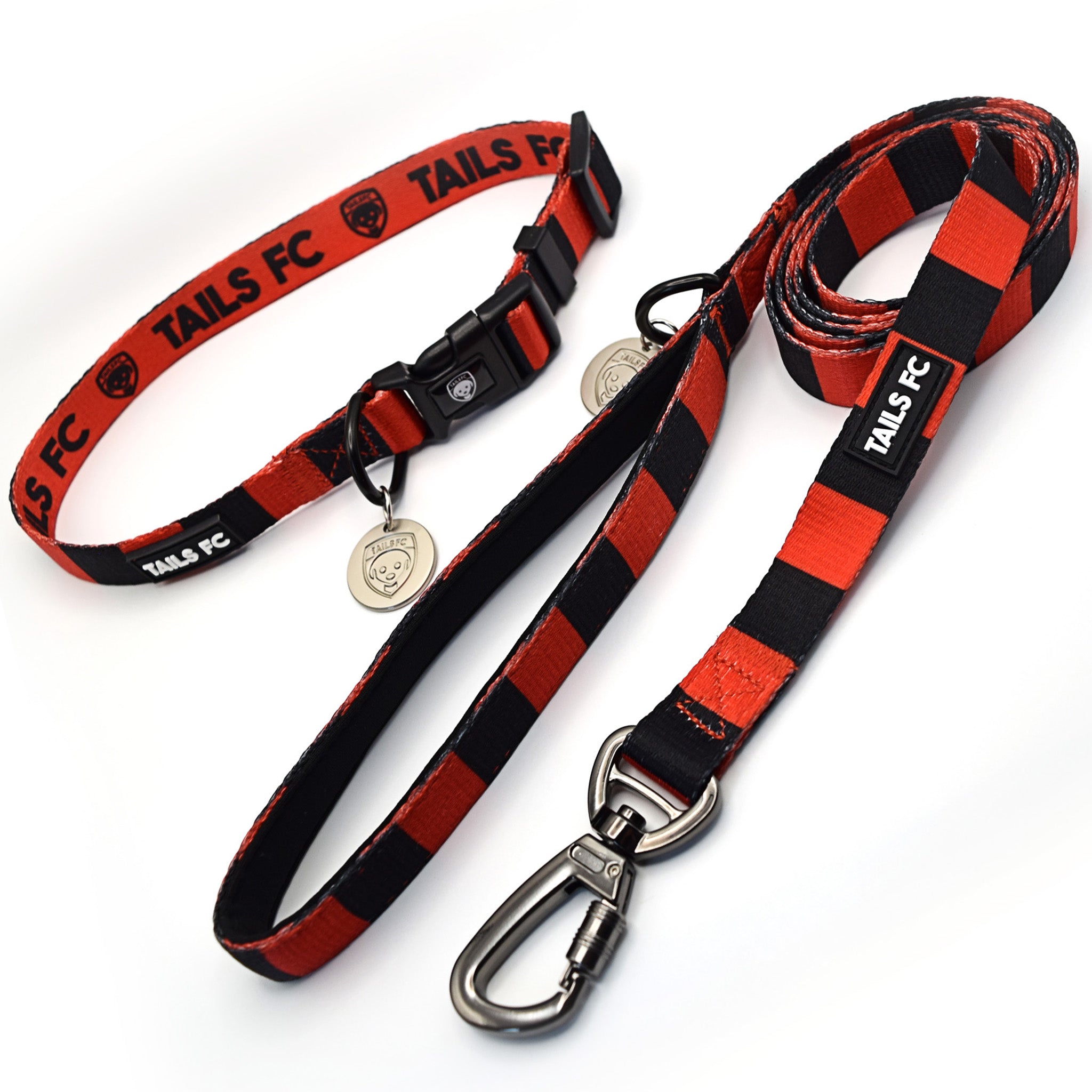 Bournemouth Dog Set - Red & Black Stripe Football Dog Collar and Leash Set