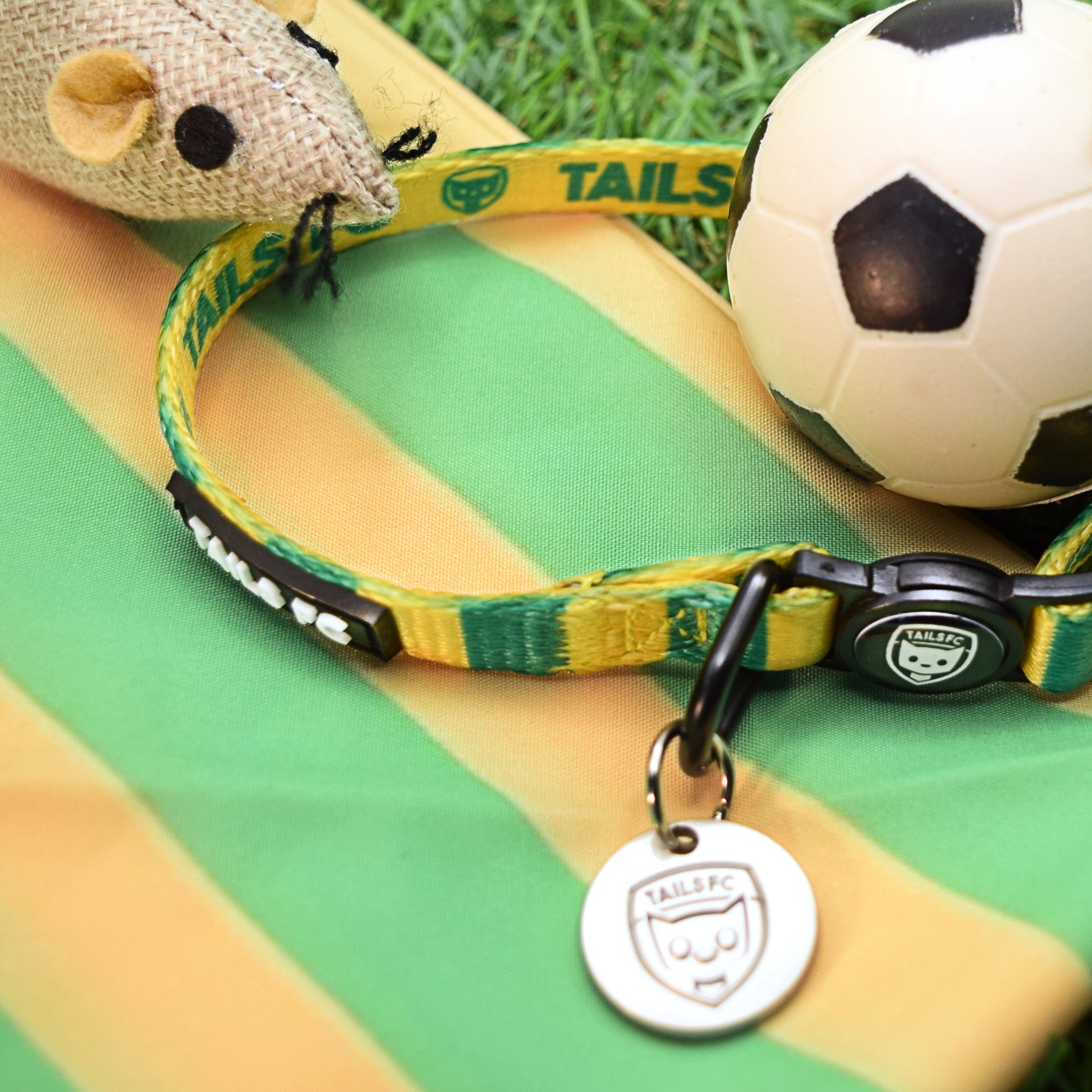 Brazil Cat Collar - Yellow & Green Stripe Football Pet Collar