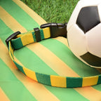 Brazil Dog Set - Yellow & Green Stripe Football Dog Collar and Leash Set