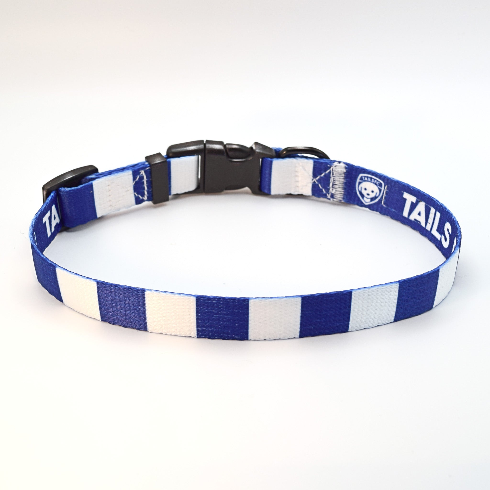Brighton Dog Collar - blue & white Stripe Football Pet Collar
