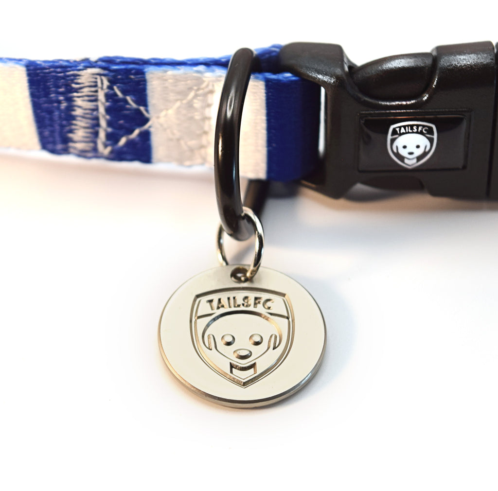 Brighton Dog Collar - blue & white Stripe Football Pet Collar