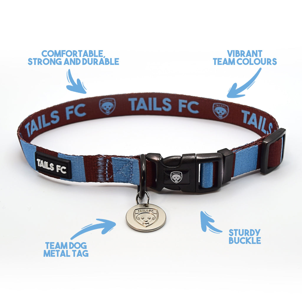 Burnley Dog Collar - claret & blue Stripe Football Pet Collar