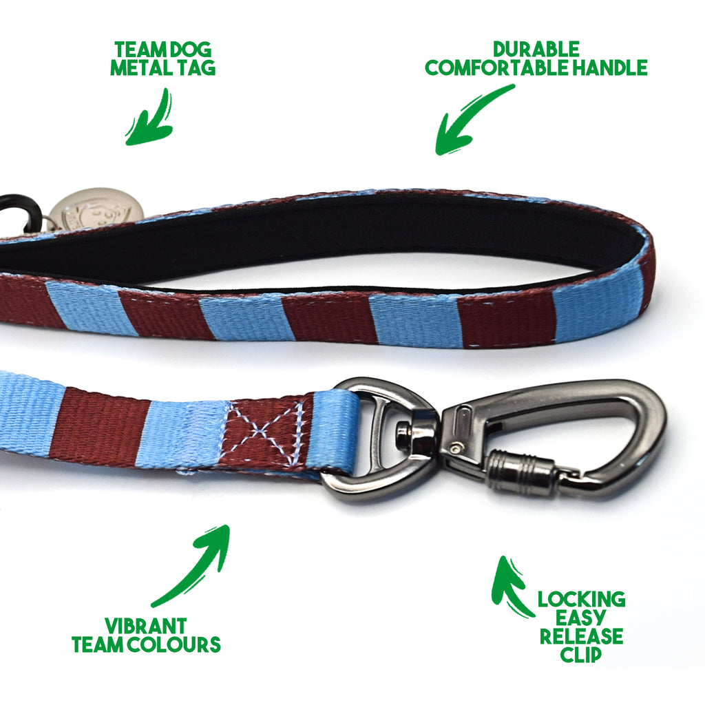 Burnley Dog Set - Claret & Blue Stripe Football Dog Collar and Leash Set
