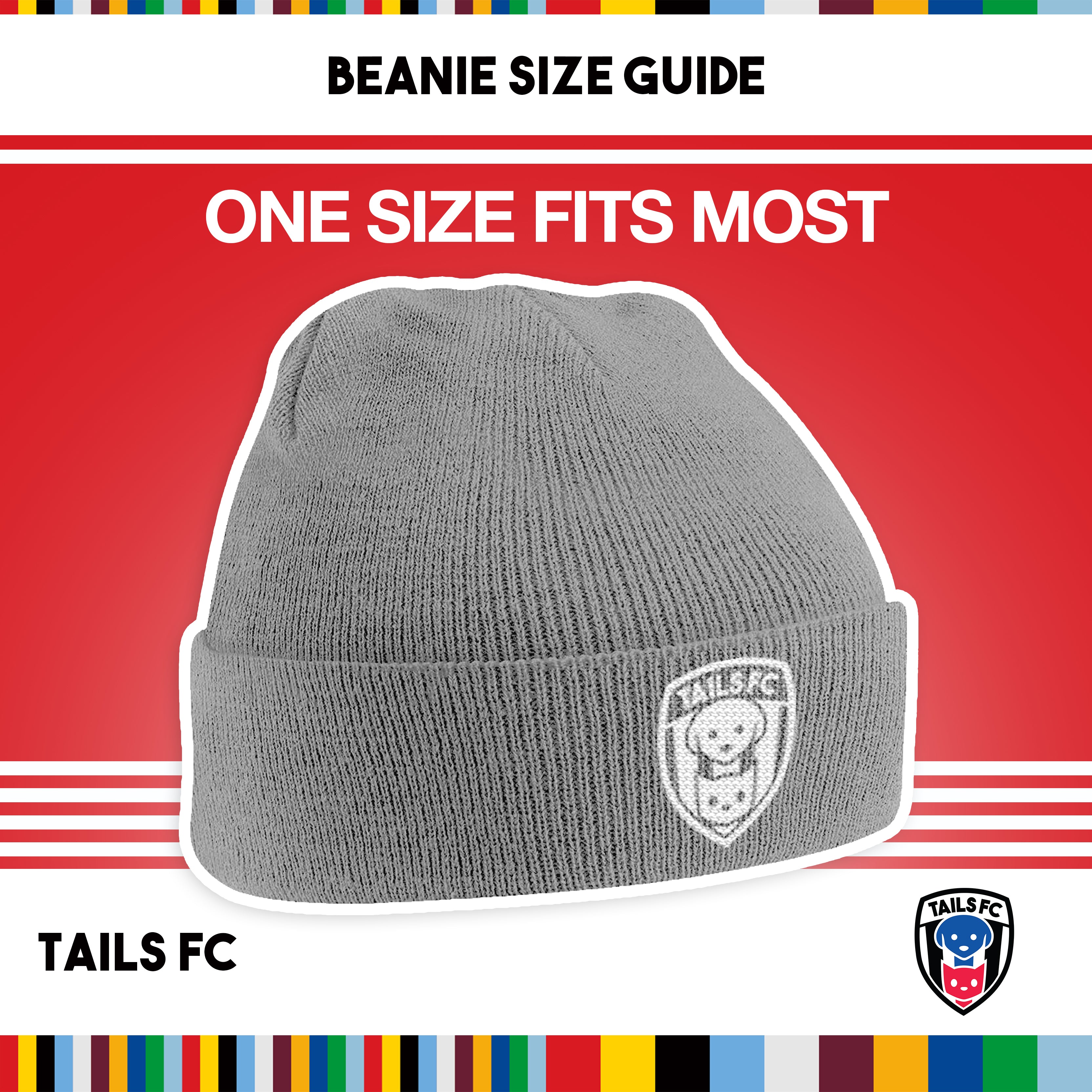Gray beanie with TAILS FC logo on a red background