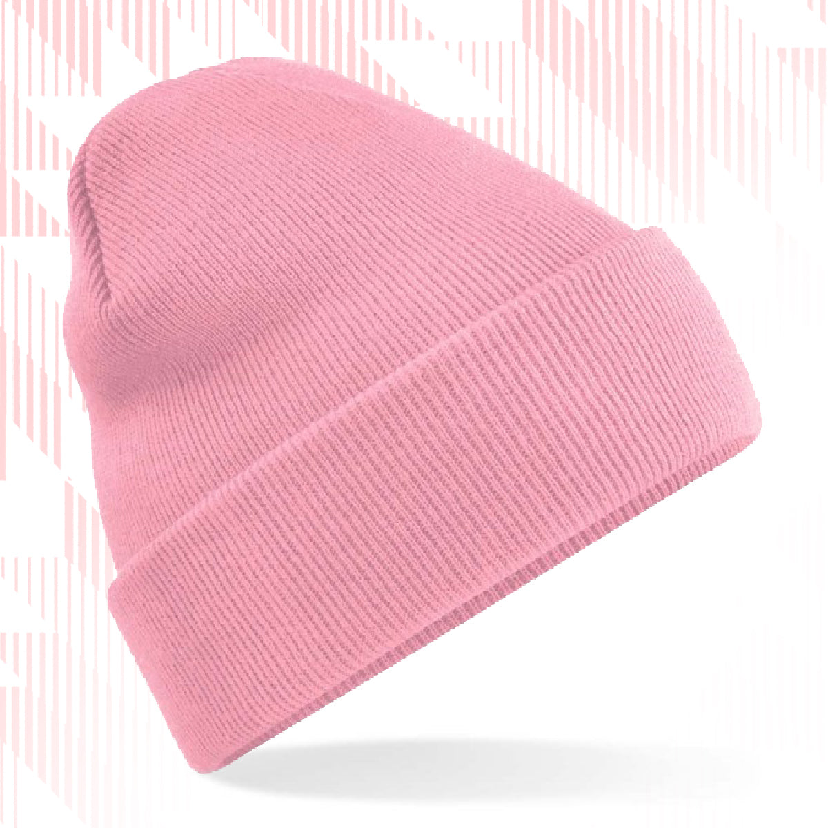 Tails FC Pink beanie hat on a white background