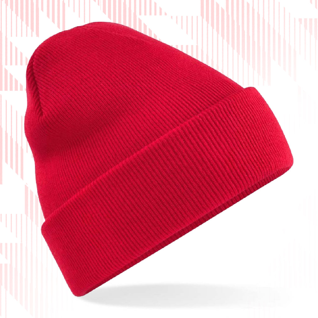 Tails FC Red beanie hat on a white background