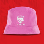 Tails FC Pink bucket hat with 'TEAM CAT' logo on a red background