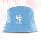 Tails FC Light blue bucket hat with 'Team Cat' logo on a white background