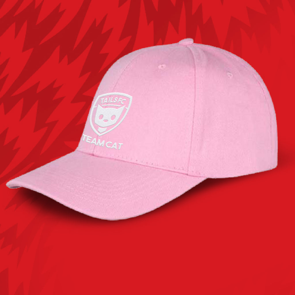 Tails FC Pink cap with a logo on a red background