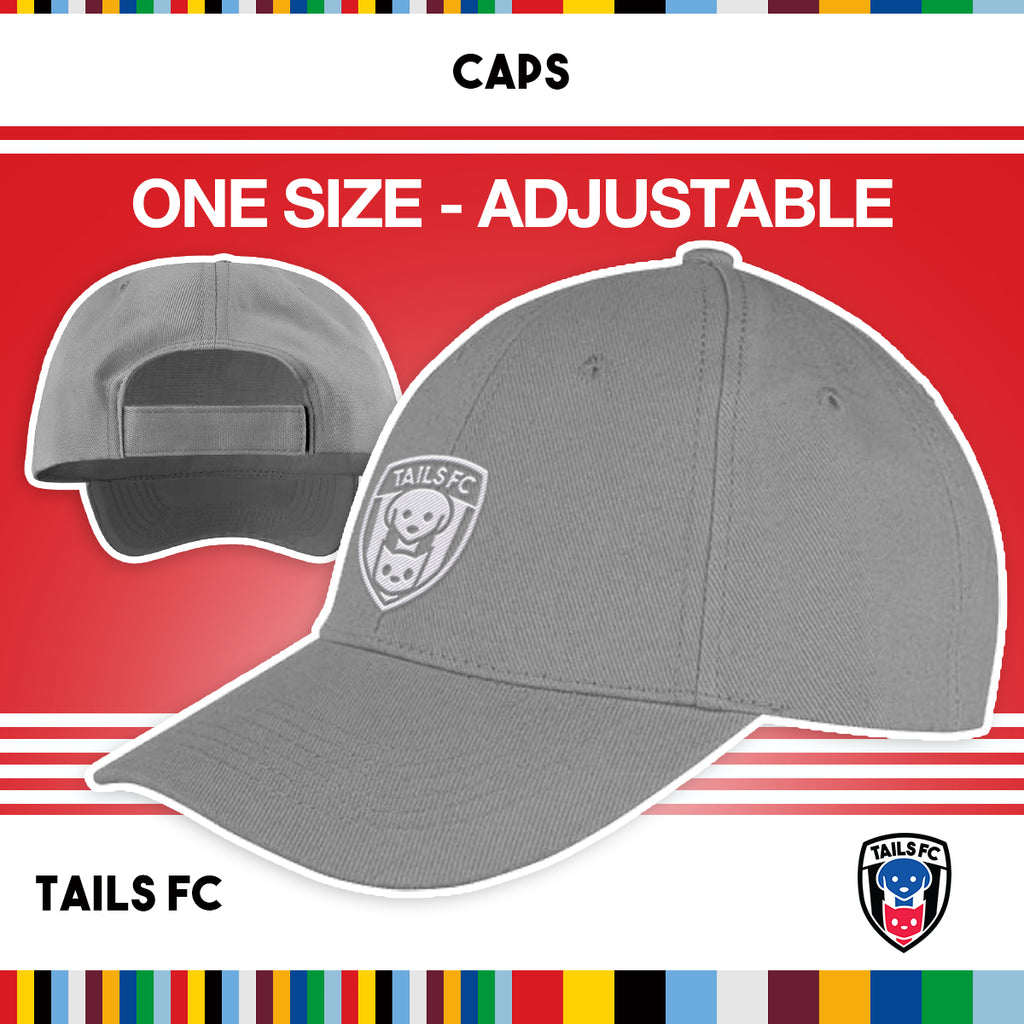 Gray cap with TAILS FC logo on a red background