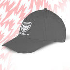 Tails FC Gray cap with 'Team Cat' logo on a pink background with white shapes