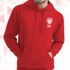 Tails FC Red hoodie with Team Cat logo and text on a white background