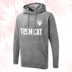 Tails FC Gray hoodie with 'Team Cat' text and logo on a white background