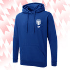 Tails FC Blue hoodie with Team Cat logo on a pink and white abstract background