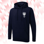 Tails FC Navy blue hoodie with Team Cat logo on a pink and white abstract background