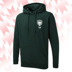 Tails FC Green hoodie with Team Cat logo on a pink and white zigzag background