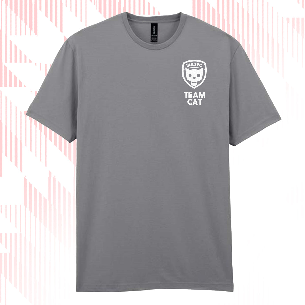 Tails FC Gray t-shirt with 'Team Cat' logo on a white background